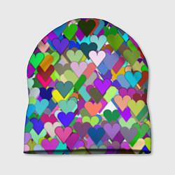 Шапка Орнамент из разноцветных сердечек - валентинка, цвет: 3D-принт