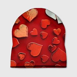 Шапка Красные сердца на красном фоне, цвет: 3D-принт