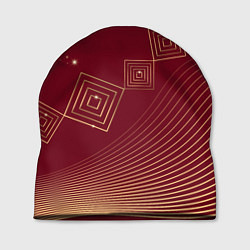 Шапка Золотые кривые линии и прямоугольники в стиле мемф, цвет: 3D-принт