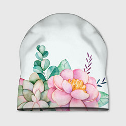 Шапка Цветы нарисованные акварелью - снизу