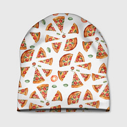 Шапка Кусочки пиццы - паттерн на белом, цвет: 3D-принт