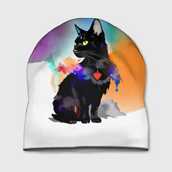 Шапка Чёрная кошечка с сердечком на груди, цвет: 3D-принт
