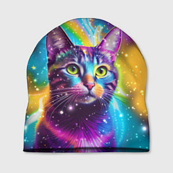 Шапка Полосатый кот с разноцветной звездной туманностью, цвет: 3D-принт