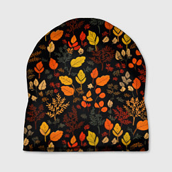 Шапка Осенние листья на черном фоне, цвет: 3D-принт