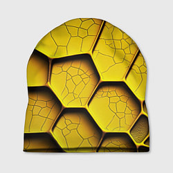 Шапка Желтые шестиугольники с трещинами - объемная текст, цвет: 3D-принт