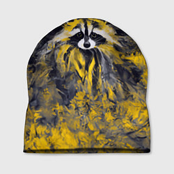 Шапка Абстрактный желтый енот в стиле арт