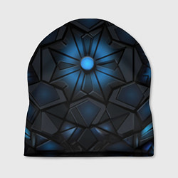 Шапка Калейдоскопные черные и синие узоры, цвет: 3D-принт