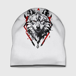 Шапка Волк в геометрическом стиле с красными глазами