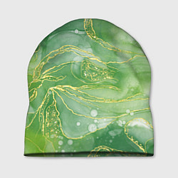 Шапка Абстрактный зеленый мрамор с золотым, цвет: 3D-принт