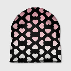 Шапка Розовые сердечки на чёрном, цвет: 3D-принт