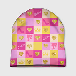 Шапка Барби: желтые и розовые квадраты паттерн