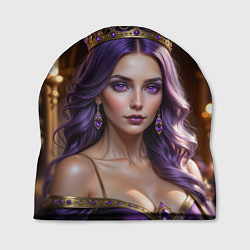 Шапка Девушка с фиолетовыми волосами в короне, цвет: 3D-принт