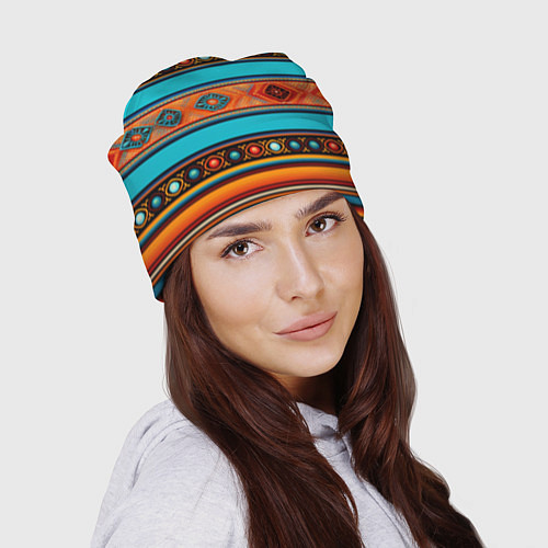 Шапка Этнический принт в горизонтальную полоску / 3D-принт – фото 2