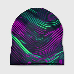 Шапка Волнистые линии зелёные и фиолетовые, цвет: 3D-принт