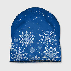 Шапка Текстура снежинок на синем фоне