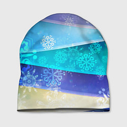 Шапка Абстрактный синий волнистый фон со снежинками, цвет: 3D-принт