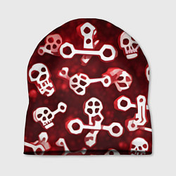 Шапка Белые черепки и кости на красном фоне, цвет: 3D-принт