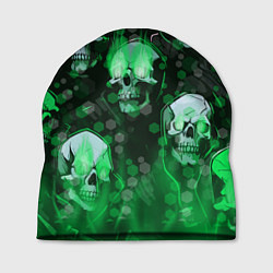 Шапка Зелёные черепа на зелёном фоне, цвет: 3D-принт