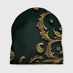 Шапка Лепнина золотые узоры на зеленой ткани, цвет: 3D-принт