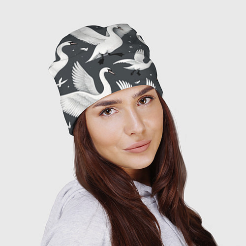 Шапка Стая белых лебедей летящих в небе / 3D-принт – фото 2