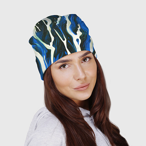 Шапка Текучая краска белая и синяя / 3D-принт – фото 2