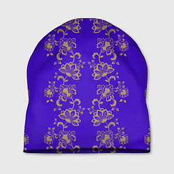 Шапка Контурные цветы на фиолетовом фоне, цвет: 3D-принт