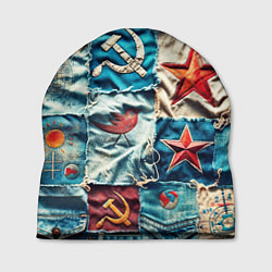 Шапка Пэчворк джинсы из СССР, цвет: 3D-принт