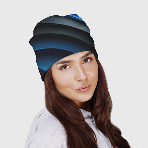 Шапка Темная синяя стильная абстракция на черном фоне / 3D-принт – фото 2