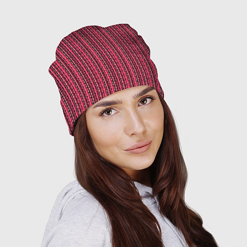 Шапка Красно-розовый искажённые полосы / 3D-принт – фото 2