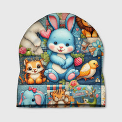 Шапка Funny hare and his friends - patchwork, цвет: 3D-принт