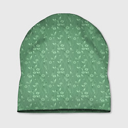 Шапка Яркий зеленый однотонный цветочный узор, цвет: 3D-принт