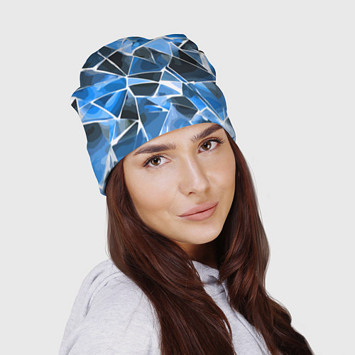 Шапка Чёрно-синяя абстракция и белые полосы / 3D-принт – фото 2