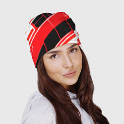 Шапка Красно-белые полосы и чёрный фон, цвет: 3D-принт — фото 2
