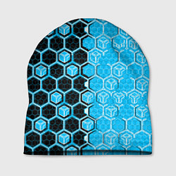 Шапка Техно-киберпанк шестиугольники голубой и чёрный, цвет: 3D-принт
