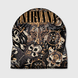 Шапка Nirvana на фоне масок викингов рун и воронов, цвет: 3D-принт