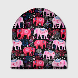 Шапка Орнамент разноцветных слонов