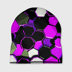 Шапка Розово-белые шестиугольники на чёрном фоне