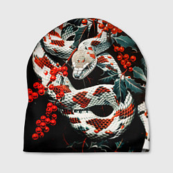 Шапка Змея красно-белая и падуб остролистный, цвет: 3D-принт
