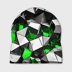 Шапка Зелёно-белые рельефные треугольники на чёрном фоне, цвет: 3D-принт