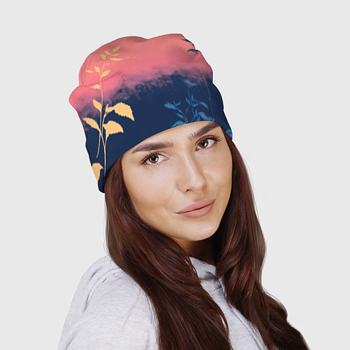 Шапка Листья на сине-розовом фоне - нейросеть / 3D-принт – фото 2