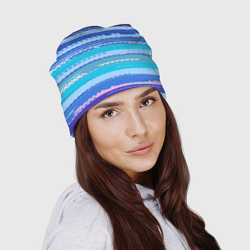 Шапка Морской сине-голубой абстрактные полосы / 3D-принт – фото 2