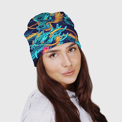 Шапка Два неоновых дракона - ирезуми / 3D-принт – фото 2