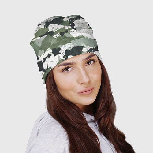 Шапка Зеленый фактурный камуфляж / 3D-принт – фото 2