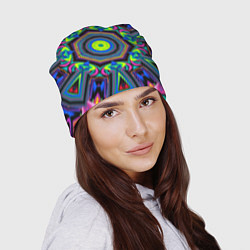 Шапка Оптический узор неоновые краски, цвет: 3D-принт — фото 2