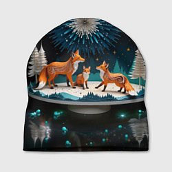 Шапка Семья из трех лисиц, цвет: 3D-принт