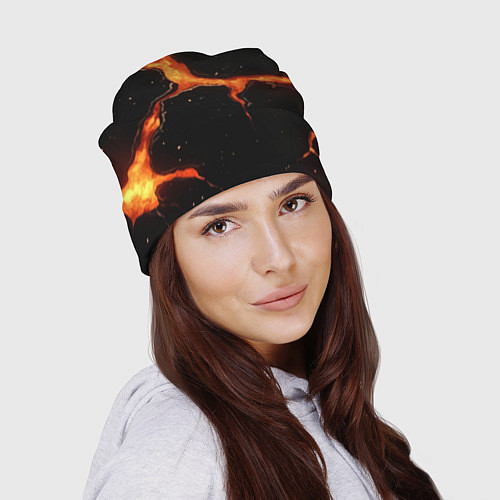 Шапка Оранжевый разлом на черной текстуре / 3D-принт – фото 2