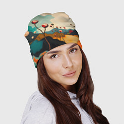 Шапка Сюрреалистичный пейзаж с цветами, цвет: 3D-принт — фото 2