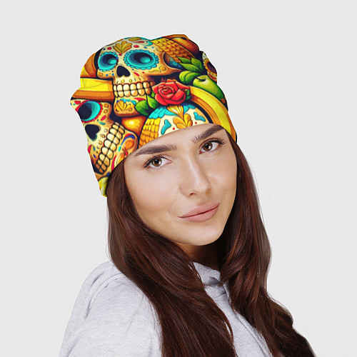 Шапка Colorfull skulls and bananas - pop art pattern / 3D-принт – фото 2