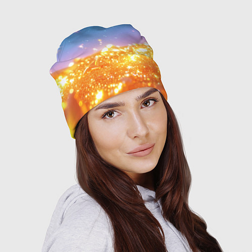 Шапка Золотые шарики на голубом фоне / 3D-принт – фото 2