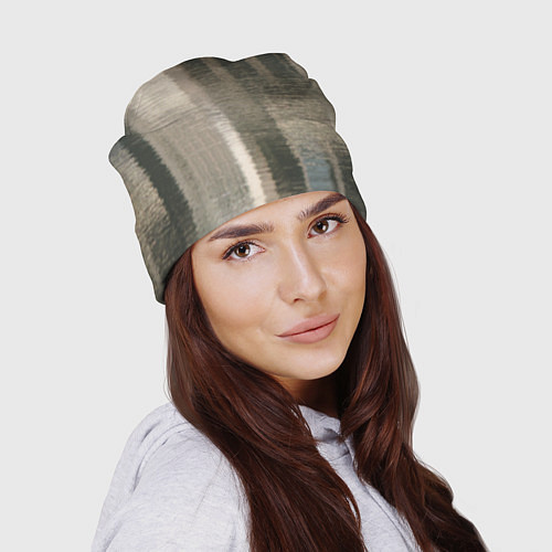 Шапка Размытые серо-бежевые полосы / 3D-принт – фото 2
